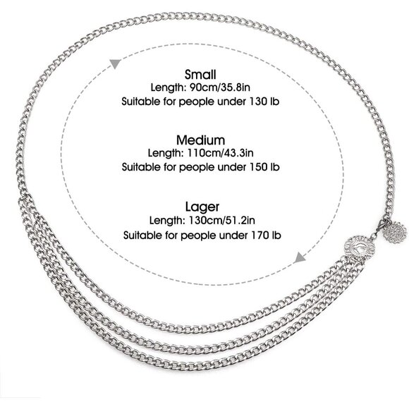 Women's Silver Multi-layer Metal Waist Chain Dress Belts Metal Belt - Picture 2 of 6